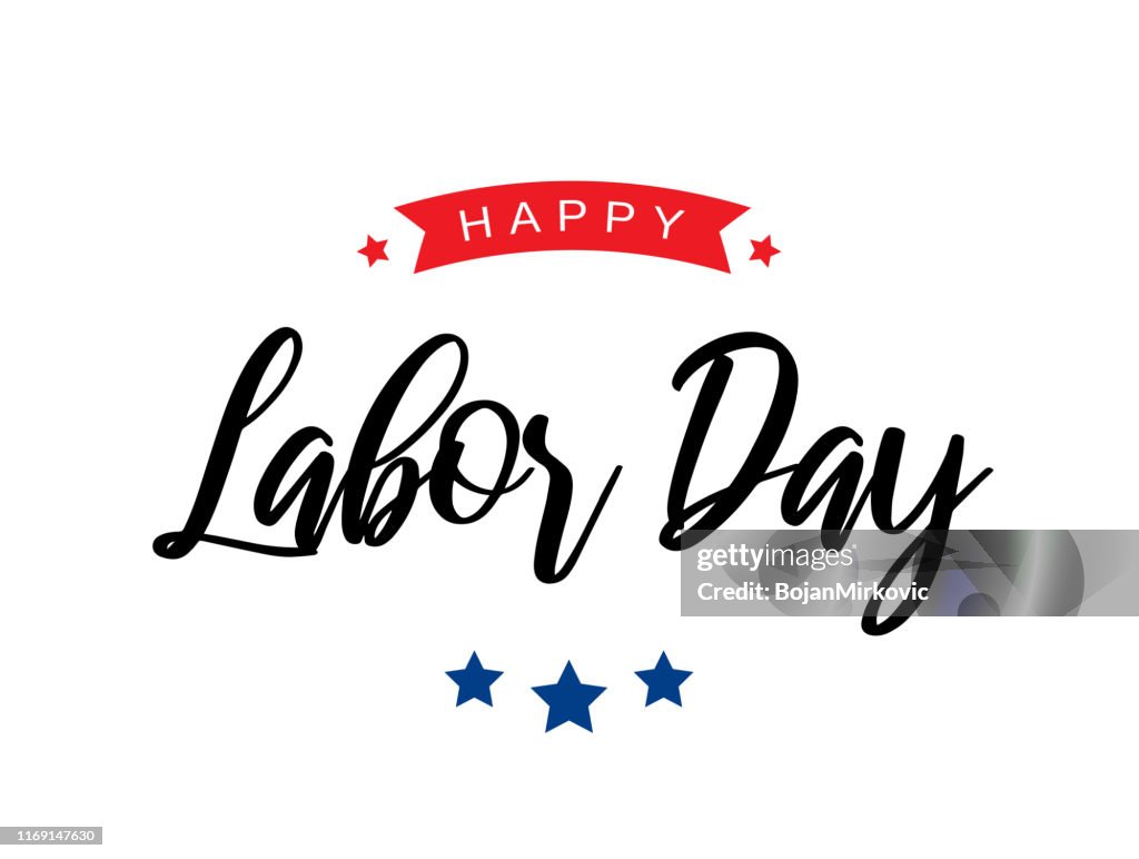Happy Labor Day lettering card on white background. Vector
