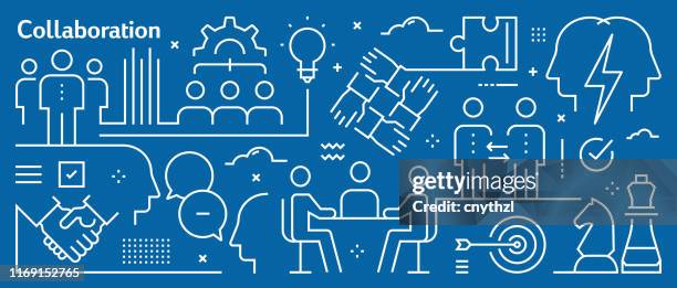 vector collaboration related banner design in trendy linear style. line art style abstract pattern for web page, banner, presentation - employee engagement stock illustrations