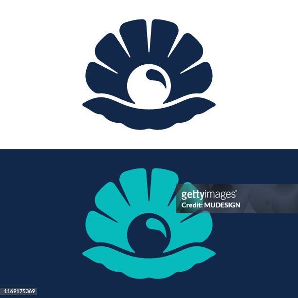 ilustraciones, imágenes clip art, dibujos animados e iconos de stock de línea de concha marina y logotipo de glifo - concha