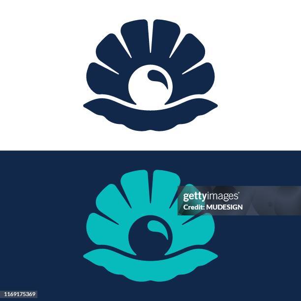 ilustrações de stock, clip art, desenhos animados e ícones de seashell line and glyph logo - concha de amêijoa