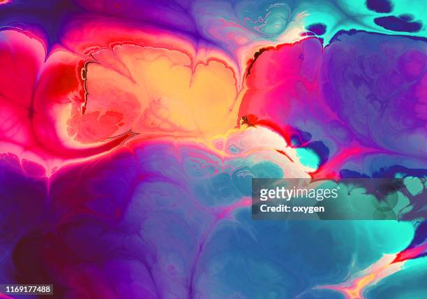 creative multicolored ebru background with abstract painted waves - leuchtende farbe stock-fotos und bilder