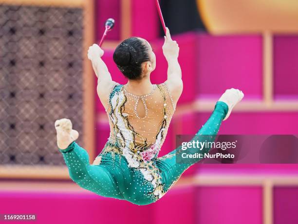 Sumire Kita of Japan during the 37th Rhythmic Gymnastics World Championships at the National Gymnastics Arena in Baku, Azerbaijan on September 18,...