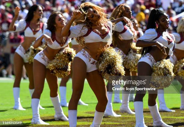 Washington Redskins cheerleaders perform during the game against the Dallas Cowboys on September 15 at FedEx Field in Landover, MD.