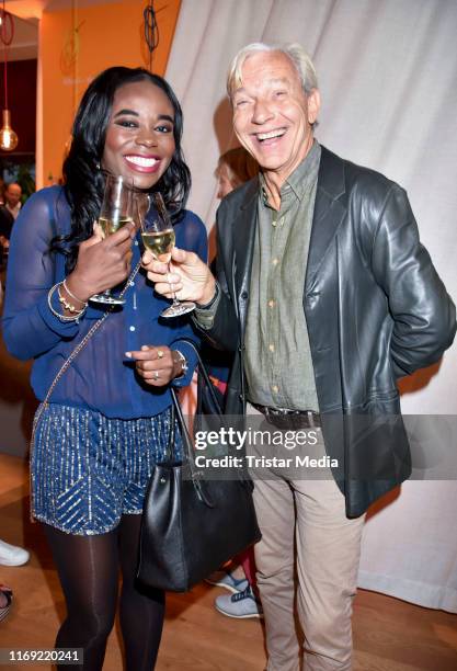 Aissata and Jo Groebel attend the Khadi Naturkosmetik store event on September 18, 2019 in Berlin, Germany.