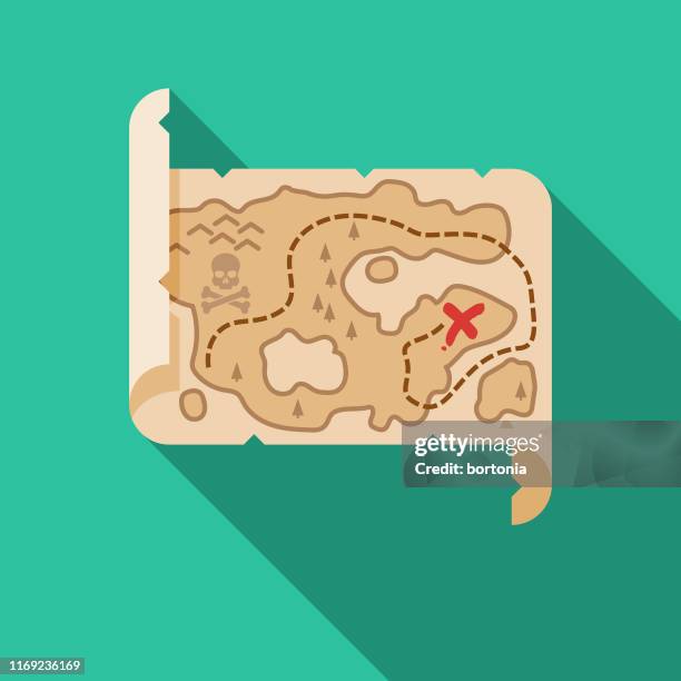 illustrations, cliparts, dessins animés et icônes de icône pirate de carte de trésor - malle-au-trésor