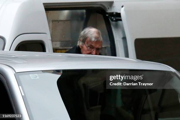 Cardinal George Pell arrives at the Supreme Court of Victoria on August 21, 2019 in Melbourne, Australia. Cardinal George Pell will find out if his...