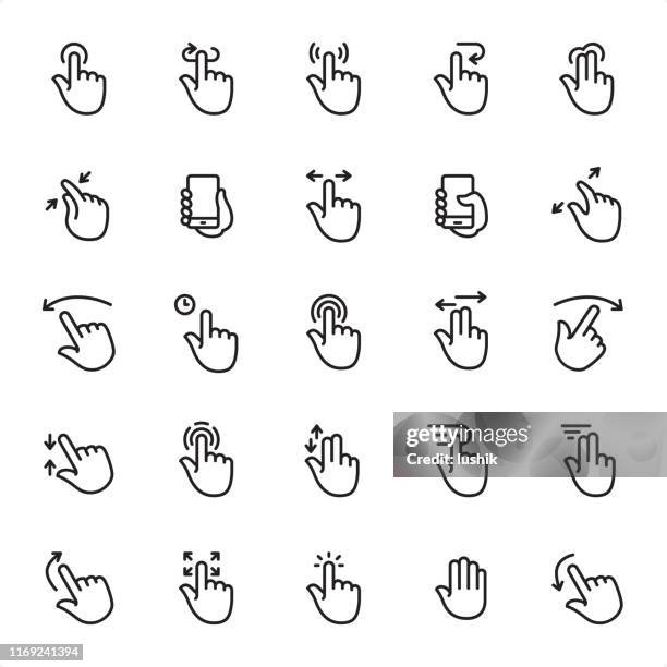 touch-gesten - umriss-icon-set - pushing stock-grafiken, -clipart, -cartoons und -symbole