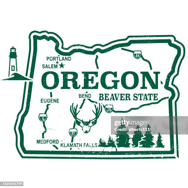 bildbanksillustrationer, clip art samt tecknat material och ikoner med vintage oregon resestämpel - portland oregon