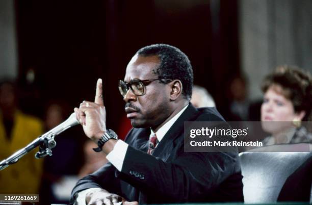 Clarence Thomas, nominee for Associate Justice of the United States Supreme Court, responds to questions from members of the Senate Judiciary...