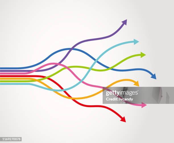 infografik der verstreuten pfeile - trennung stock-grafiken, -clipart, -cartoons und -symbole