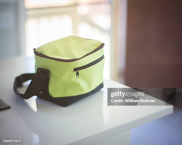 cooler bag on kitchen counter - packed lunch stock pictures, royalty-free photos & images