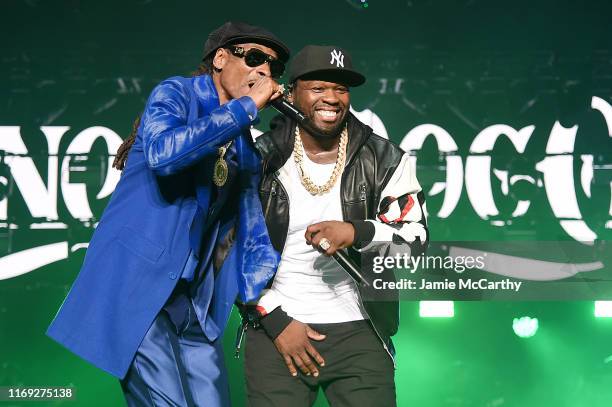 Snoop Dogg and Curtis "50 Cent" Jackson perform onstage at STARZ Madison Square Garden "Power" Season 6 Red Carpet Premiere, Concert, and Party on...