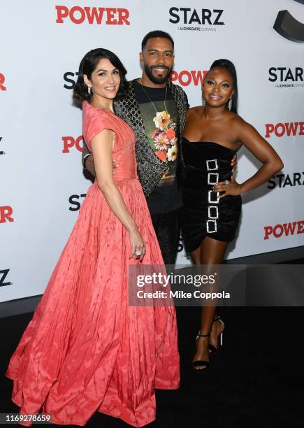 Lela Loren, Omari Hardwick and Naturi Naughton attend the "Power" Final Season World Premiere at The Hulu Theater at Madison Square Garden on August...