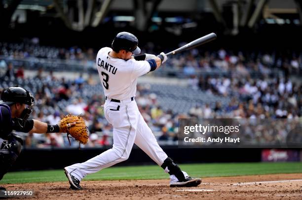 Jorge Cantu of the San Diego Padres bats against the Colorado Rockies on June 8, 2011 at Petco Park in San Diego, California. The Colorado Rockies...