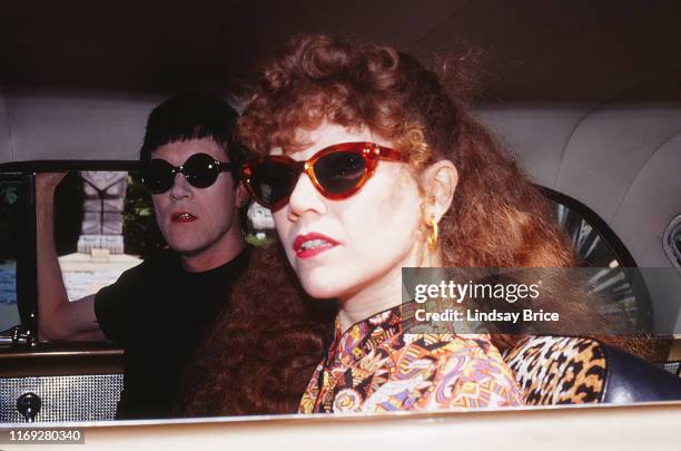 Lux Interior with Poison Ivy Rorschach at the wheel of their vintage Dodge Custom Royal at Forest Lawn Memorial Park in the Hollywood Hills on April...