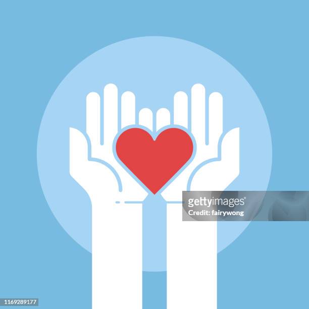 illustrazioni stock, clip art, cartoni animati e icone di tendenza di cuore nelle mani,concetto di donazione,illustrazione vettoriale - sostegno morale