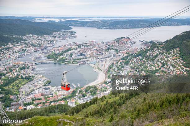 cable car, mountain ulriken, bergen, norway - bergen stock pictures, royalty-free photos & images