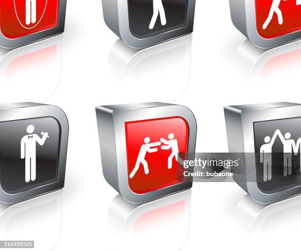 six red and black 3d icons with boxing pictures on them. - heavy bag stock illustrations