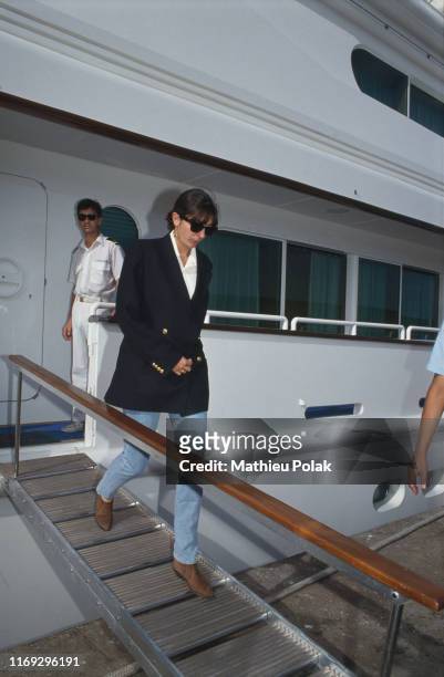 Tenerife, Mort du magnat et homme politique britannique Robert Maxwell. Ici, sa fille Ghislaine Maxwell sur le yacht de son père "Le Lady Ghislaine"....