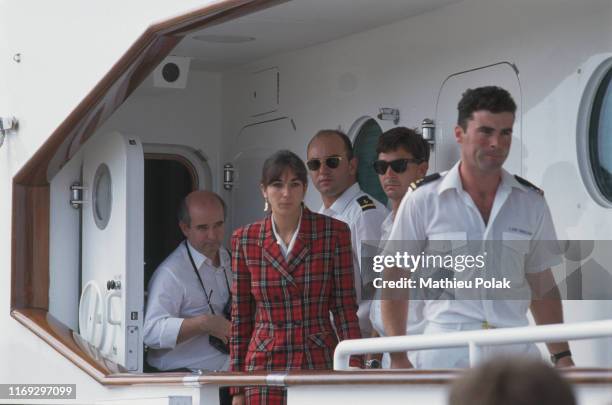 Tenerife, Mort du magnat et homme politique britannique Robert Maxwell. Ici, sa fille Ghislaine Maxwell sur le yacht de son père "Le Lady Ghislaine"....