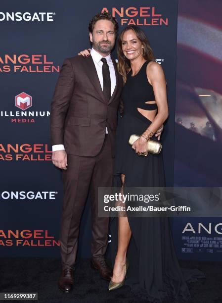 Gerard Butler and Morgan Brown attend the LA Premiere of Lionsgate's "Angel Has Fallen" at Regency Village Theatre on August 20, 2019 in Westwood,...