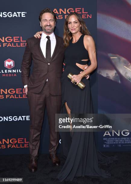Gerard Butler and Morgan Brown attend the LA Premiere of Lionsgate's "Angel Has Fallen" at Regency Village Theatre on August 20, 2019 in Westwood,...