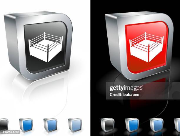 two square, red and black 3d icons with a boxing ring. - fighting ring stock illustrations