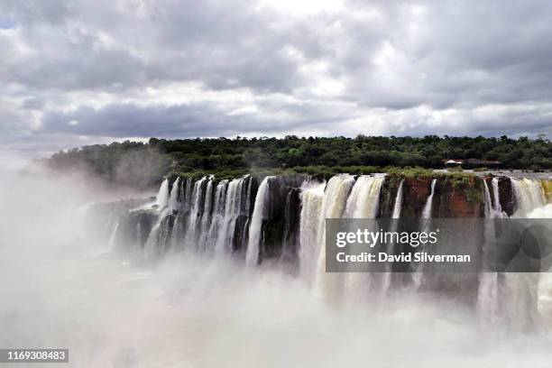 The view towards Brazil from the Garganta del Diablo waterfall , the highest and most popular of the 275 individual drops which make up the Iguazu...
