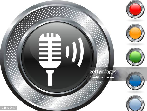 microphone royalty free vector art on metallic button - studio microphone white background stock illustrations