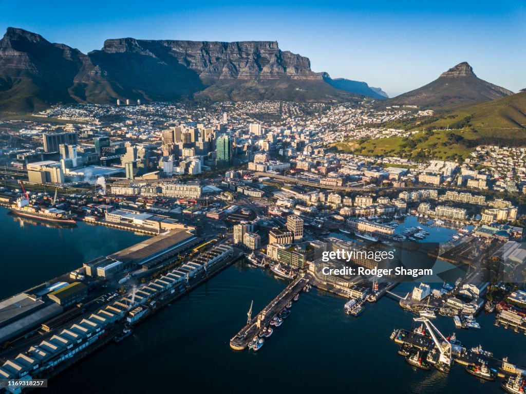 Aerial view of Cape Town and it's majestic, flat-topped Table Mountain