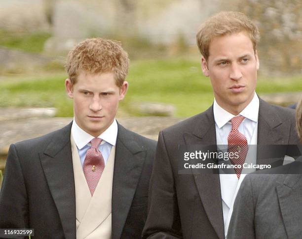 Prince William and Prince Harry during Laura Parker Bowles and Harry Lopes - Wedding - Outside Arrivals at St Cyriac's Church in Lacock, Great...