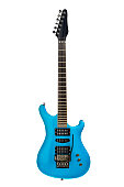 Blue electric guitar ready for rock, metal or pop music