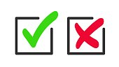 Green checkmark and red cross icon.