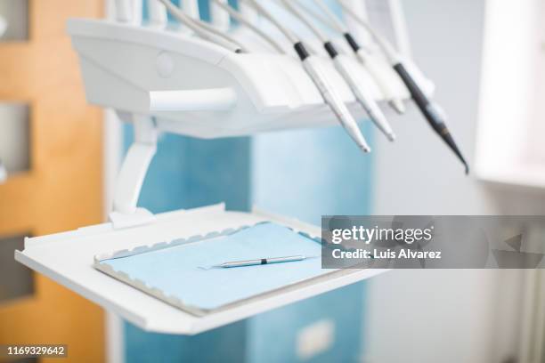 set of medical equipment for dental care - dentist office foto e immagini stock