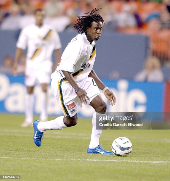 Los Angeles Galaxy Joseph Ngwenya game action during the Los Angeles Galaxy versus the Colorado Rapids on April 17, 2004 at Invesco Field at Mile...