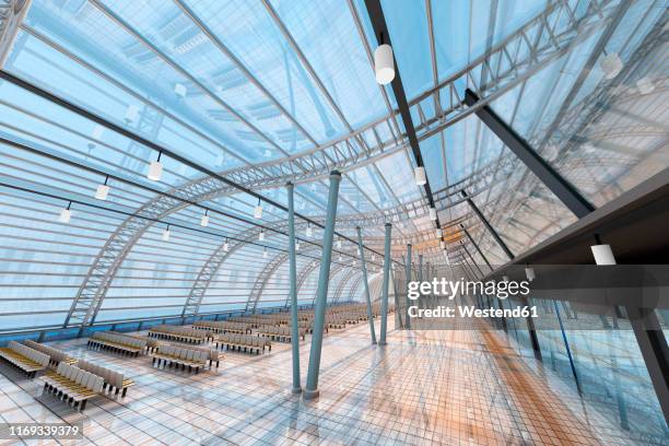 empty airport departure area, 3d rendering - hanging light stock illustrations