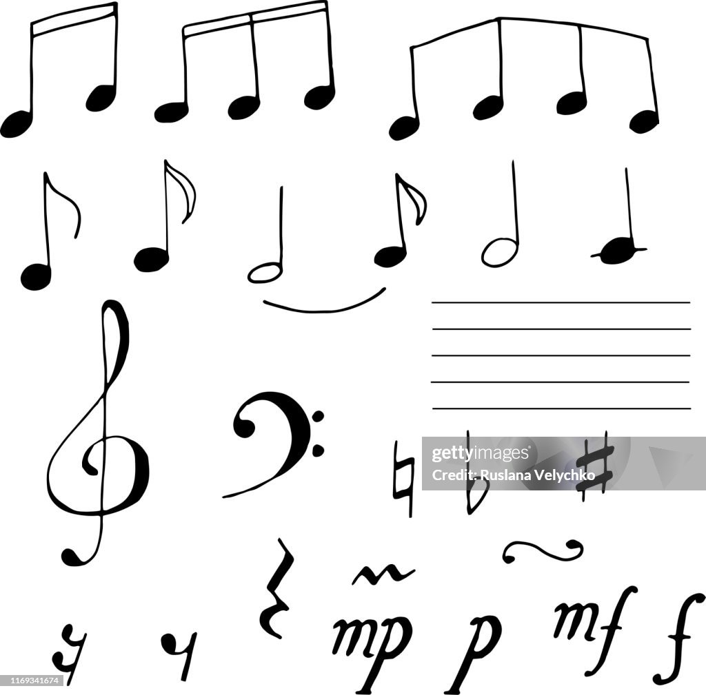 Magic Notes Drawing Set Of Musical Notes Signs Doodle Sketch Hand Draw Notes High-Res ...