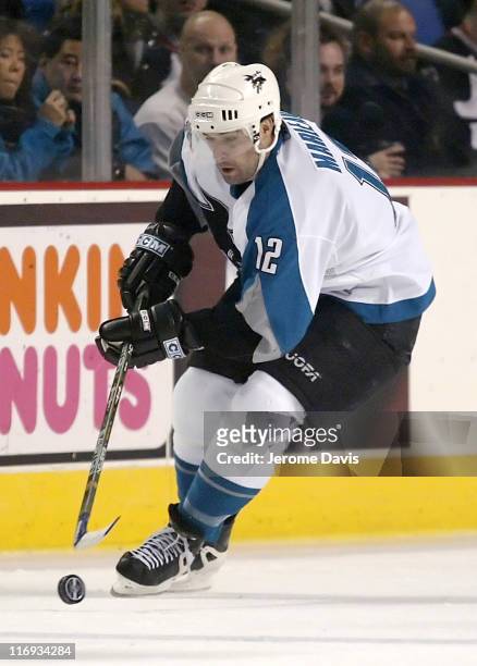 San Jose Sharks' Patrick Marleau carries the puck versus the Buffalo Sabres at the HSBC Arena in Buffalo, NY, December 02, 2005. San Jose defeated...