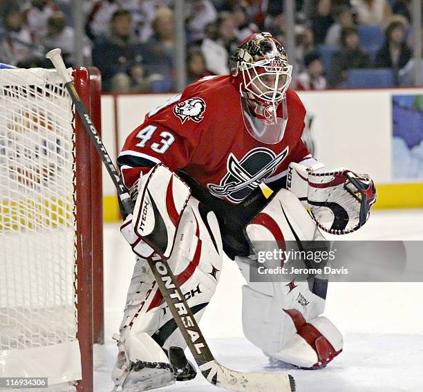 Buffalo Sabres' goalie Martin Biron watches the action versus the San Jose Sharks at the HSBC Arena in Buffalo, NY, December 02, 2005. San Jose...