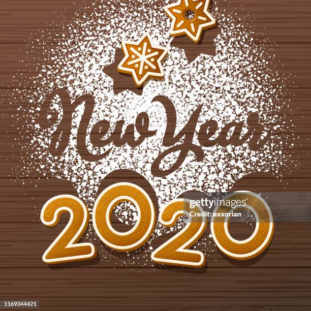 gingerbread cookies 2020 new year - bakery table stock illustrations