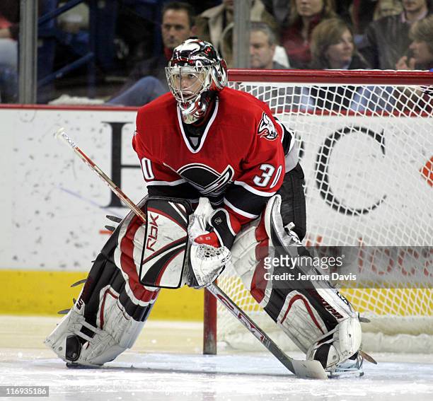 Buffalo Sabres' goalie Ryan Miller during the game versus the Florida Panthers at the HSBC Arena in Buffalo, NY, February 11, 2006. The Sabres...