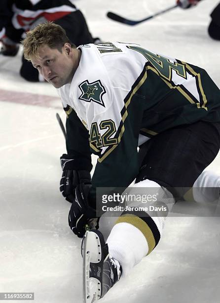 Dallas Stars' Jon Klemm stretches out before the game versus the Buffalo Sabres at the HSBC Arena in Buffalo, NY, December 14, 2005. Buffalo defeated...