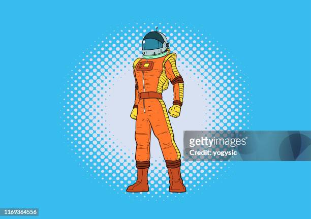vector retro pop art astronaut illustration - explorer stock illustrations