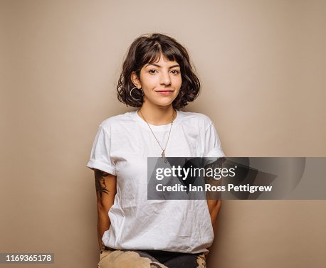 Cute young woman in white t-shirt Cute young woman in white t-shirt