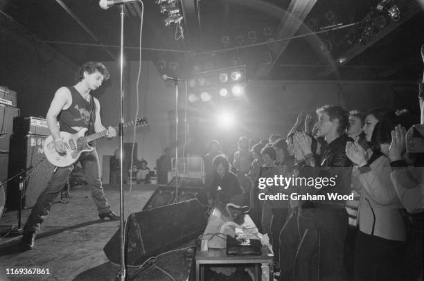 American punk rock band Johnny Thunders and the Heartbreakers perform live on stage at Leeds Polytechnic during their 'Anarchy Tour', Leeds, UK, 6th...