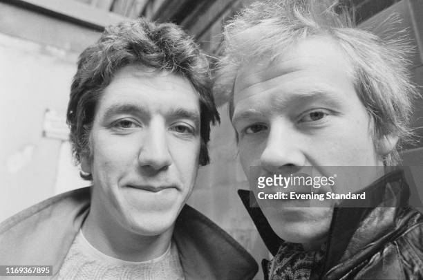 English rock guitarist, singer, actor and radio DJ Steve Jones and English drummer Paul Cook of punk rock band The Sex Pistols, UK, 3rd December 1976.
