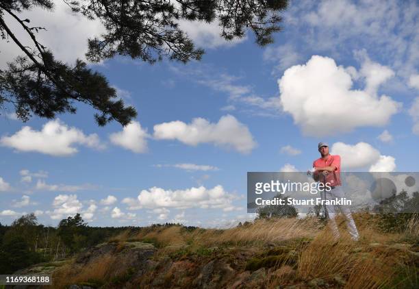 Alex Noren of Sweden poses for a photograph prior to the start of the Scandinavian Invitation at The Hills Golf and Sports Club on August 21, 2019 in...