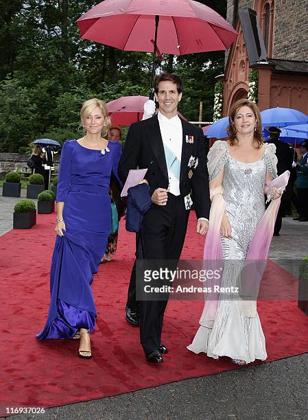 Crown Princess Marie-Chantal, Prince Pavlos of Greece and Princess Alexia of Greece attend the wedding of Princess Nathalie zu...