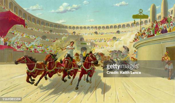 illustrazioni stock, clip art, cartoni animati e icone di tendenza di corsa dei carri nei tempi antichi - derby roma lazio