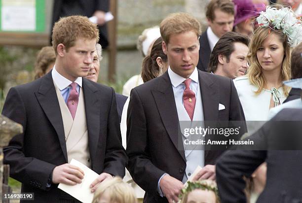 Prince William and Prince Harry during Laura Parker Bowles and Harry Lopes - Wedding at St Cyriac's Church in Lacock, Great Britain.